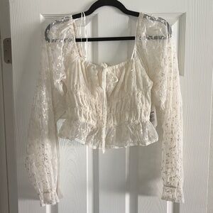 Elegant Cream Sheer Women's Top